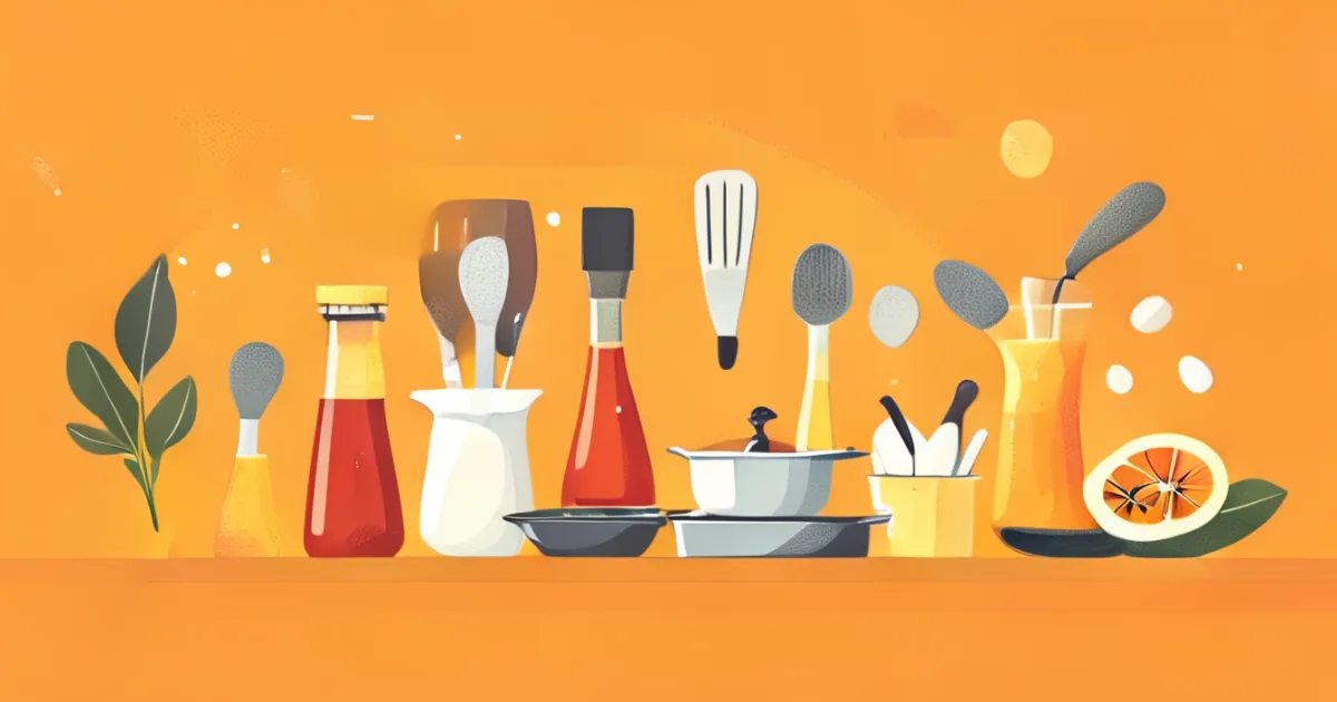 Cooking ingredients and utensils for banana ketchup recipes