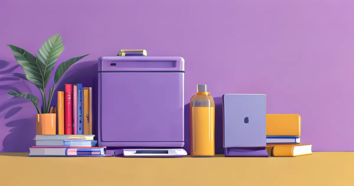 Mini beverage fridge in dorm room setting