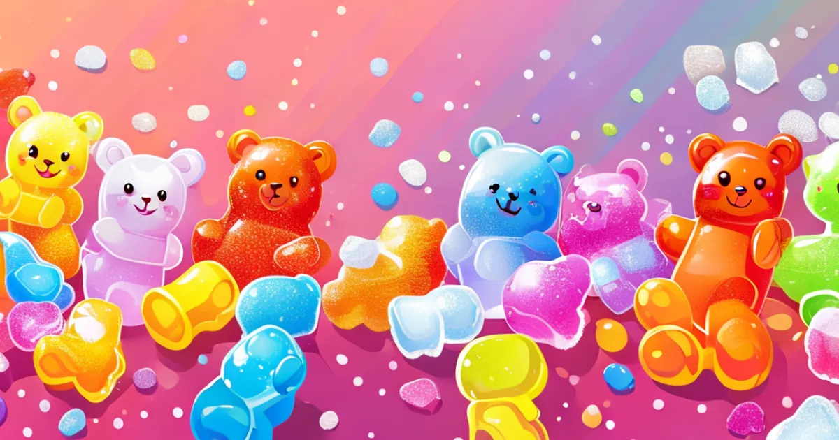 Freeze dried Skittles and gummy bears with enhanced colors Freeze dried Skittles and gummy bears with enhanced colors