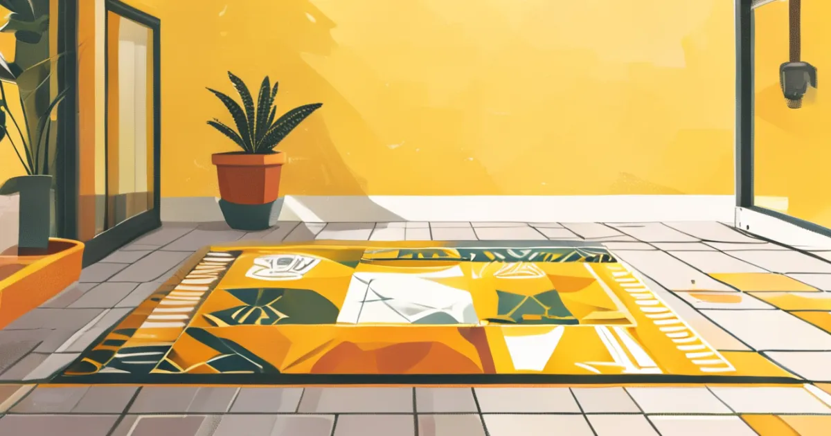 Geometric outdoor rug on patio
