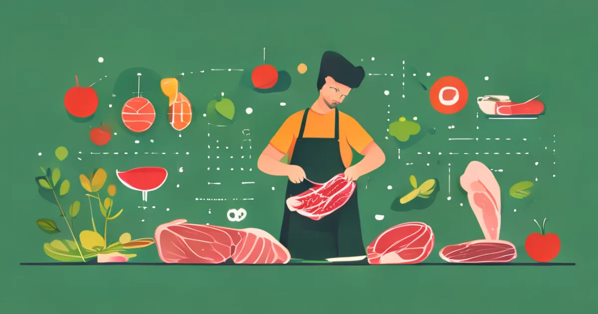 Butcher selecting quality hanger steak cuts illustration