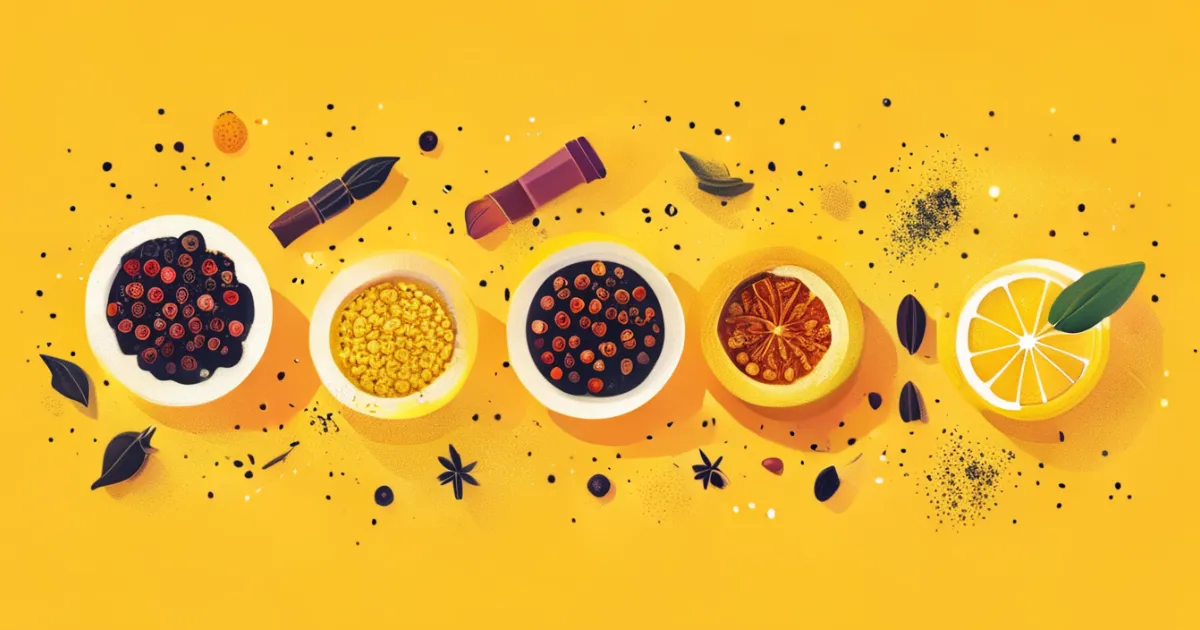 Seasoning ingredients and spice combinations illustration