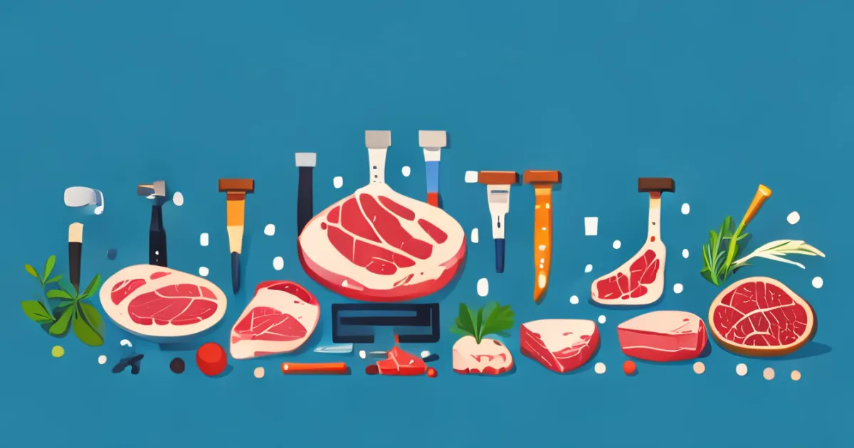 Meat selection and preparation tools illustration