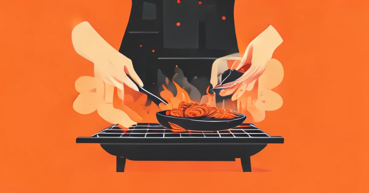 Hands cooking Korean barbecue on grill