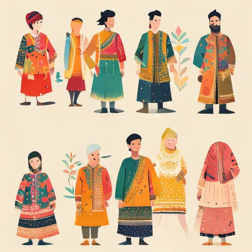 Diverse kurta styles and cultural heritage illustration Diverse kurta styles and cultural heritage illustration