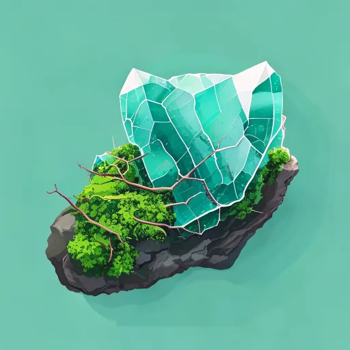 Educational illustration of moss agate crystal structure and properties Educational illustration of moss agate crystal structure and properties