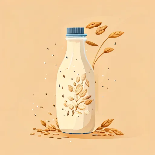 Leche de avena fluyendo de granos de avena representando el proceso de elaboración de leche vegetal