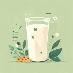 Leche de avena con símbolos nutricionales representando beneficios para la salud