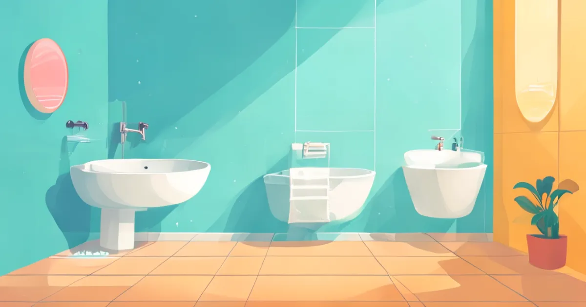 Bathroom scene featuring SPC flooring with water resistance indicators